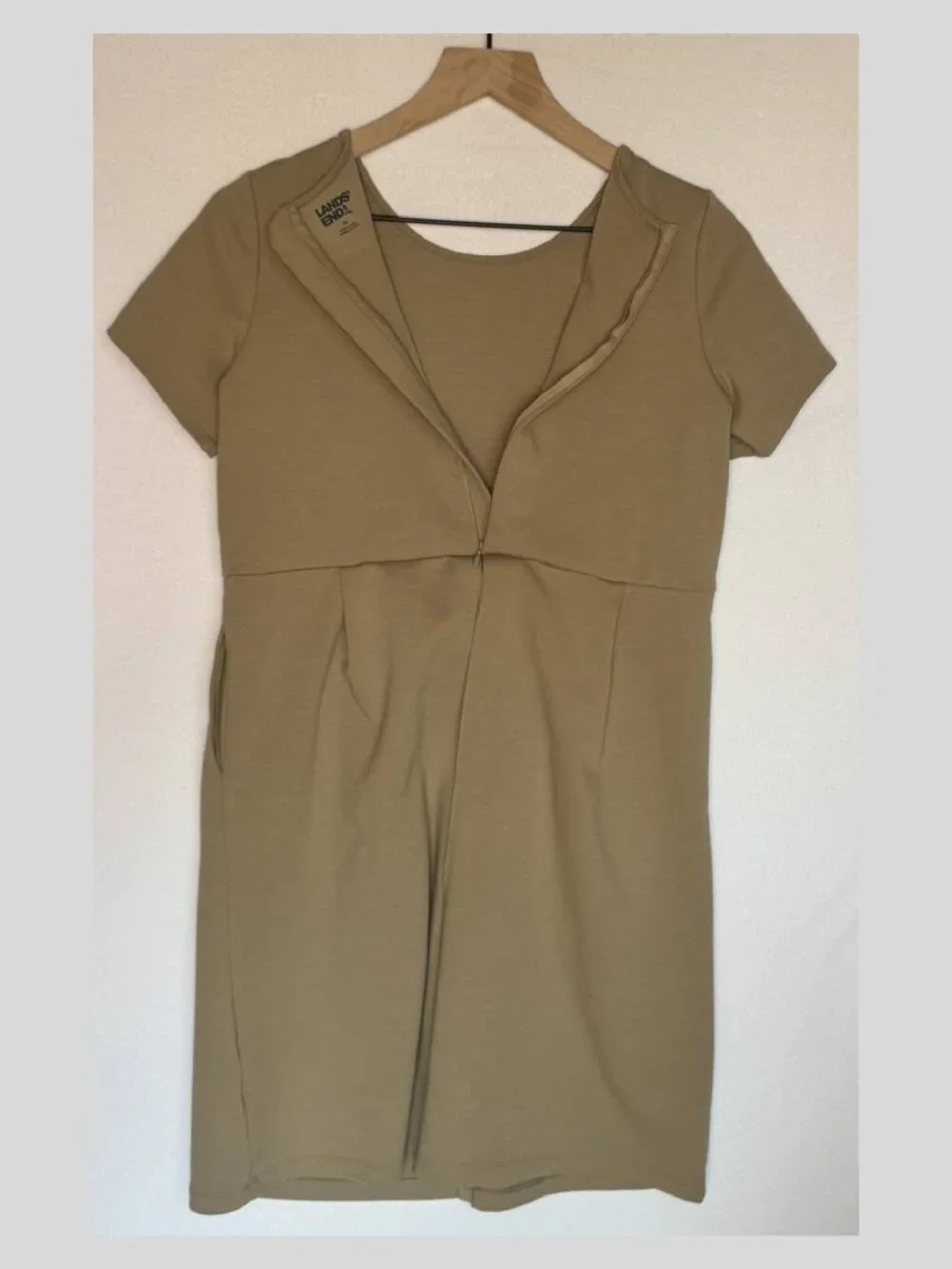 Lands' End School Uniform - Girls Khaki Short Sleeve Ponte Dress - Size 16